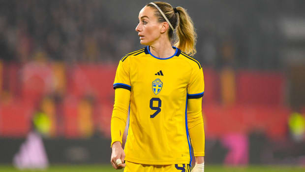 Sweden's Kosovar Asllani looks on during a match against Germany.